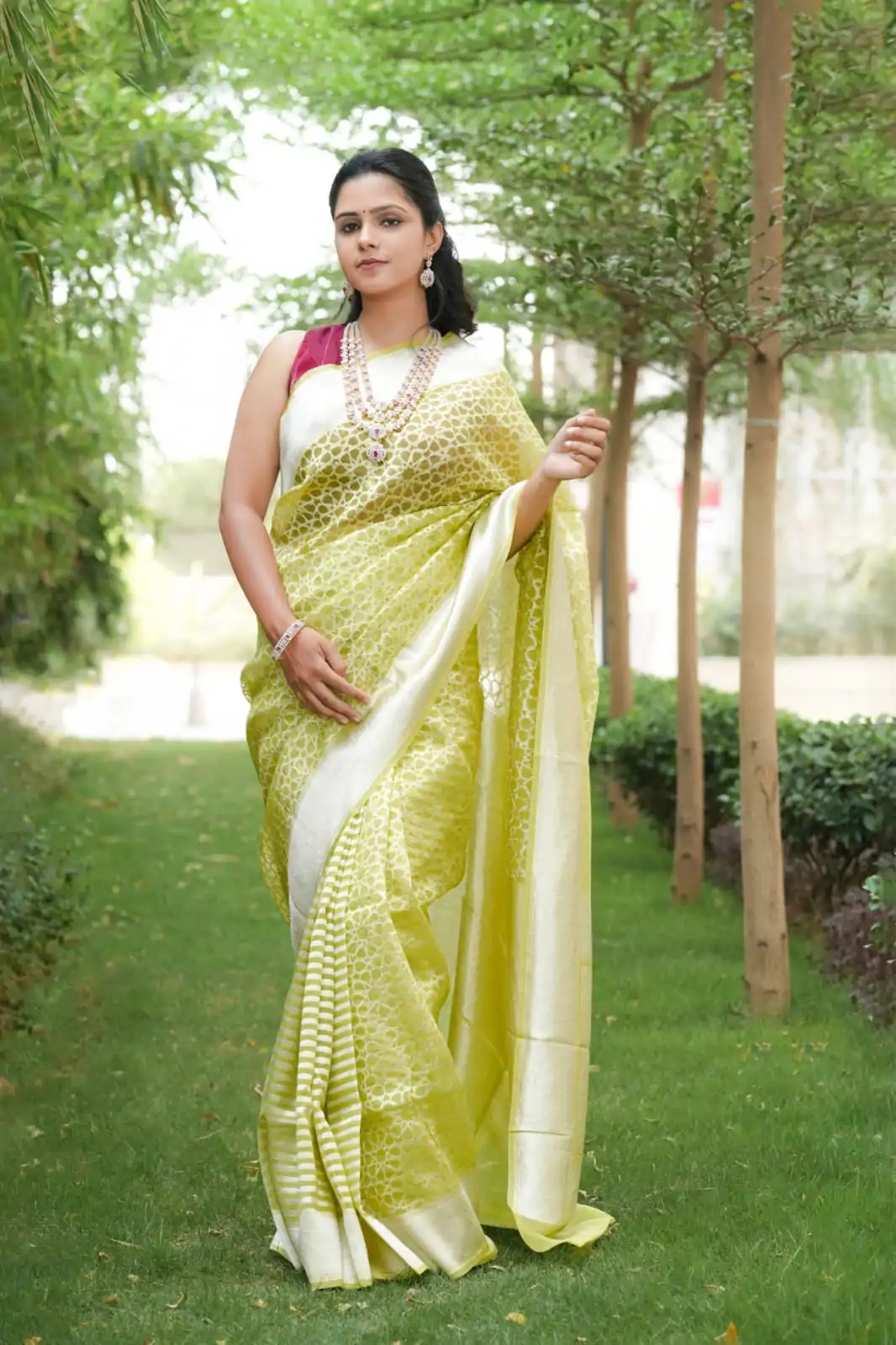 Pure Kora Banaras Half & Half Saree