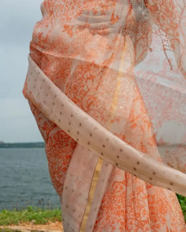 Pure Kora Inlay Sequin Border Saree