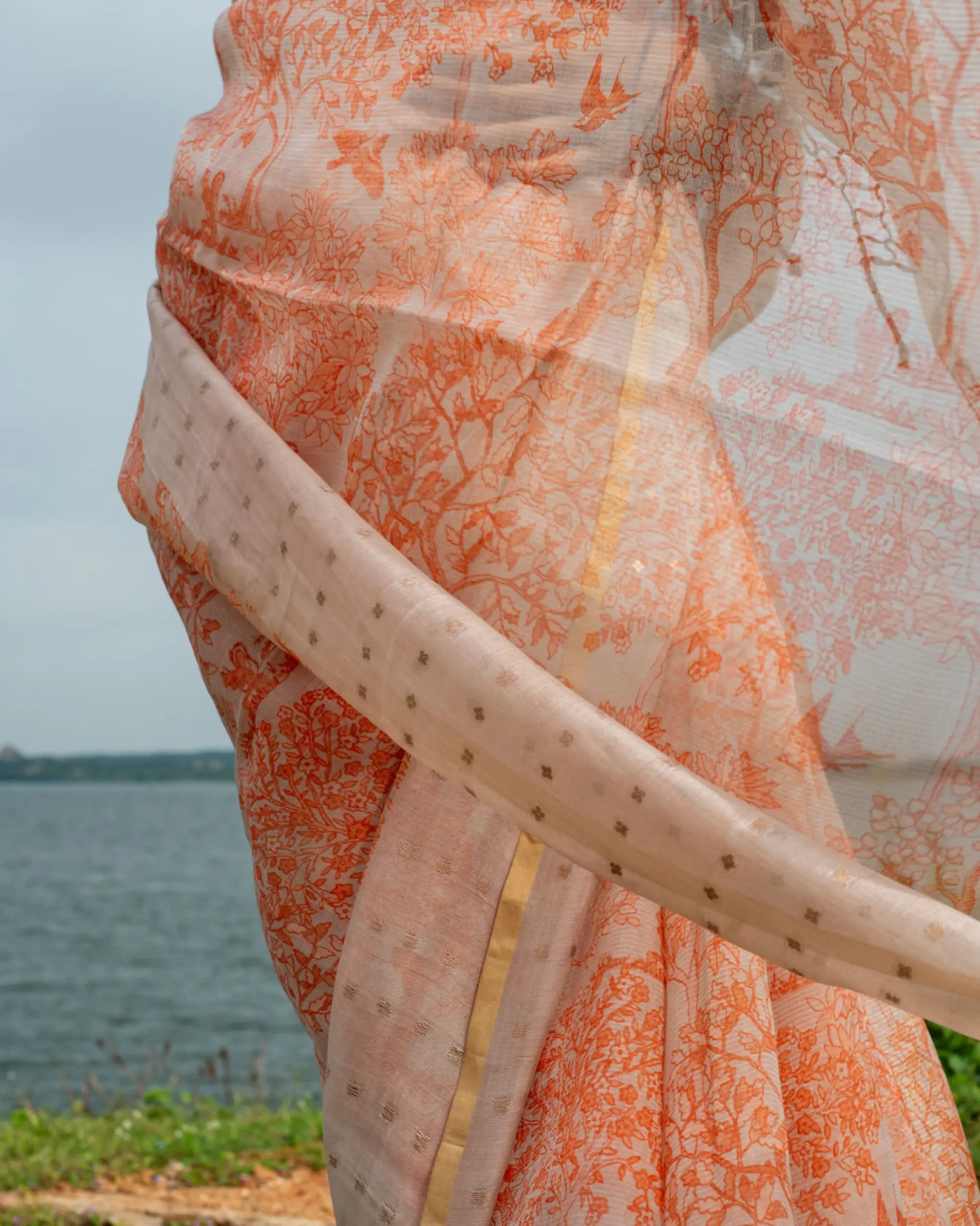 Pure Kora Inlay Sequin Border Saree