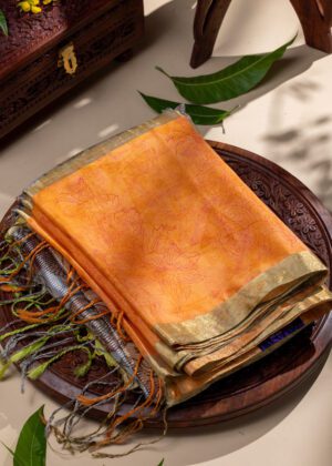 Kora silk hand painted saree with Ganga jamuna border